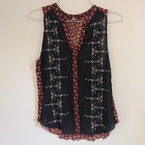 Anthropologie | Boho Shear Floral Embroiled Tank M